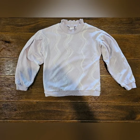 OPEN EDIT GIRL'S LILAC & WHITE SWIRLS LONG SLEEVED ORGANIC COTTON TOP SIZE 5 - Picture 2 of 8